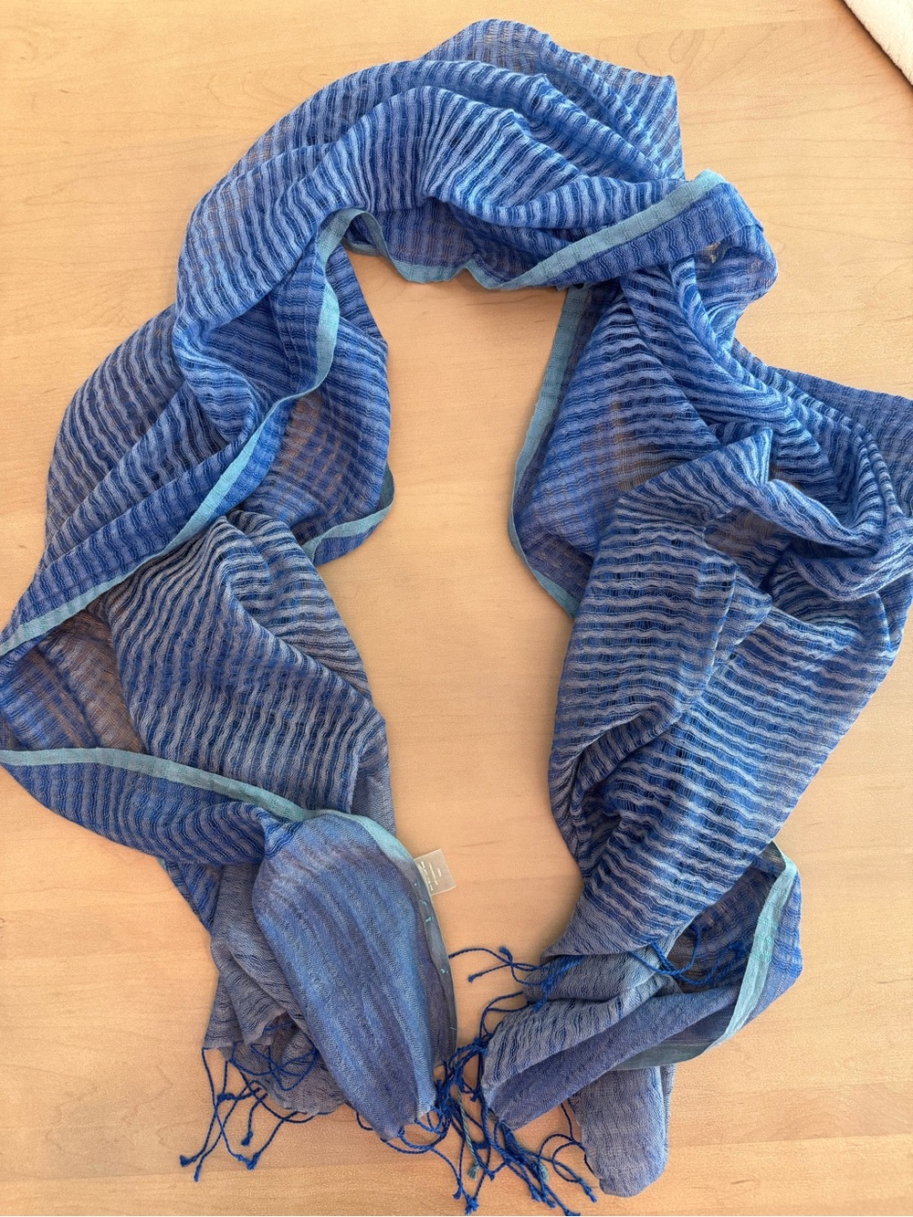 Eileen Fisher Blue Ombre Linen Wool Cashmere Lightweight Scarf